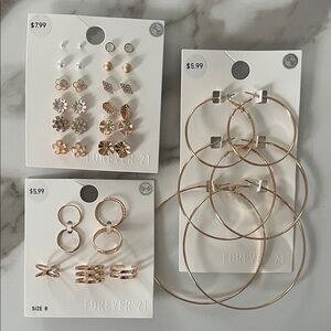 Forever 21 Gold and Silver Earring Set with ring size 8.  #6